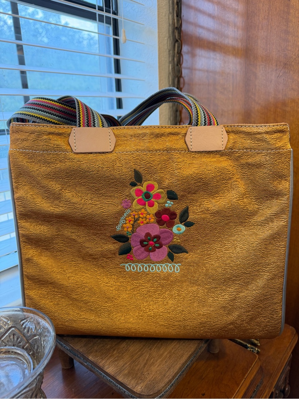 Consuela Bronzed Journey Tote Metallic Floral Embroidered Bag MSRP $295 NWT
